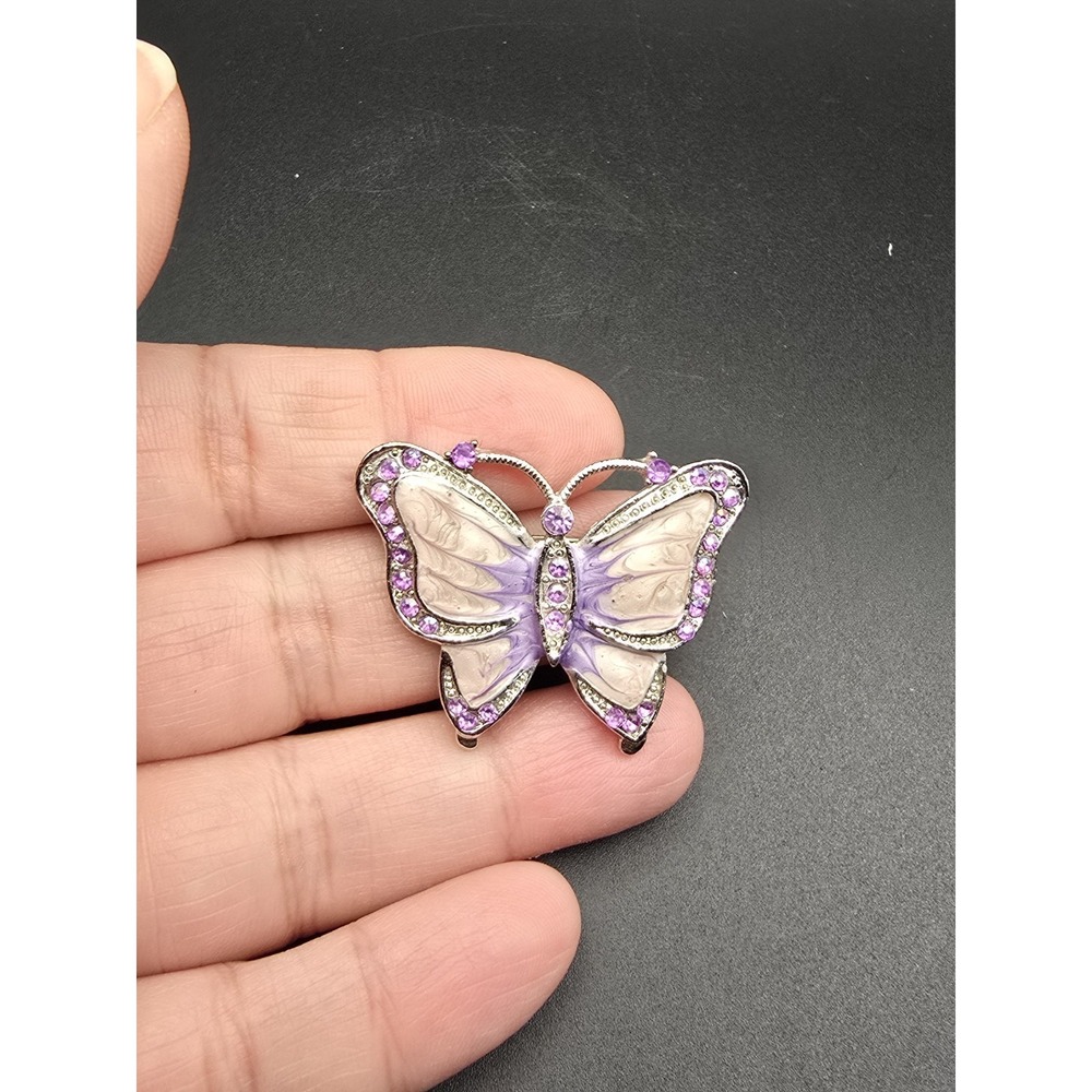 Purple Butterfly Sliver Toned With Rhinestones Fanatasy Fairy Brooch